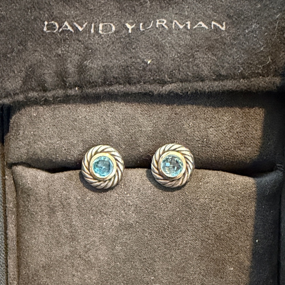 authentic David Yurman Blue Topaz Cable Classics Stud Earrings